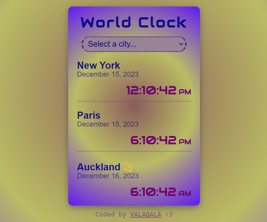 VALAGALA World Clock App- Alt Design, Radial Gradient